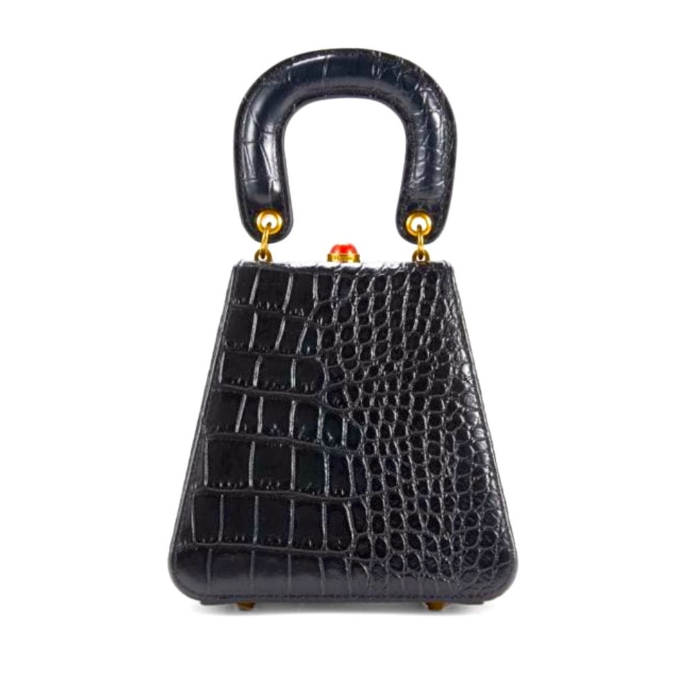 STAUD Kenny 🖤 Black Faux Croc-Embossed Leather Top Handle Bag Lady Goth Retro